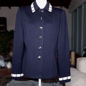 St John Blue Embellished Button Front Santana Knit Thick Blazer